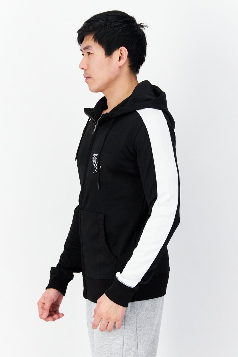 Men Hood With Drawstring Printed Long Sleeve Sweatshirts, Black