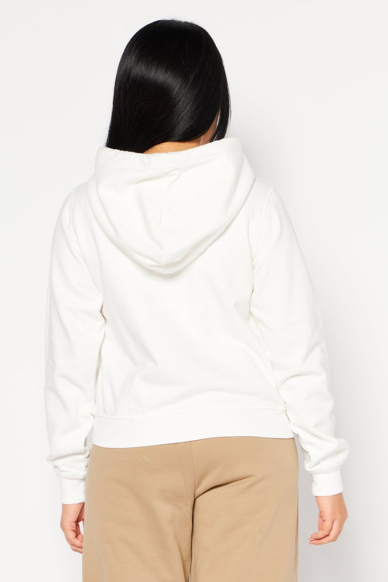 Women Graphic Hooded Sweatshirt, White