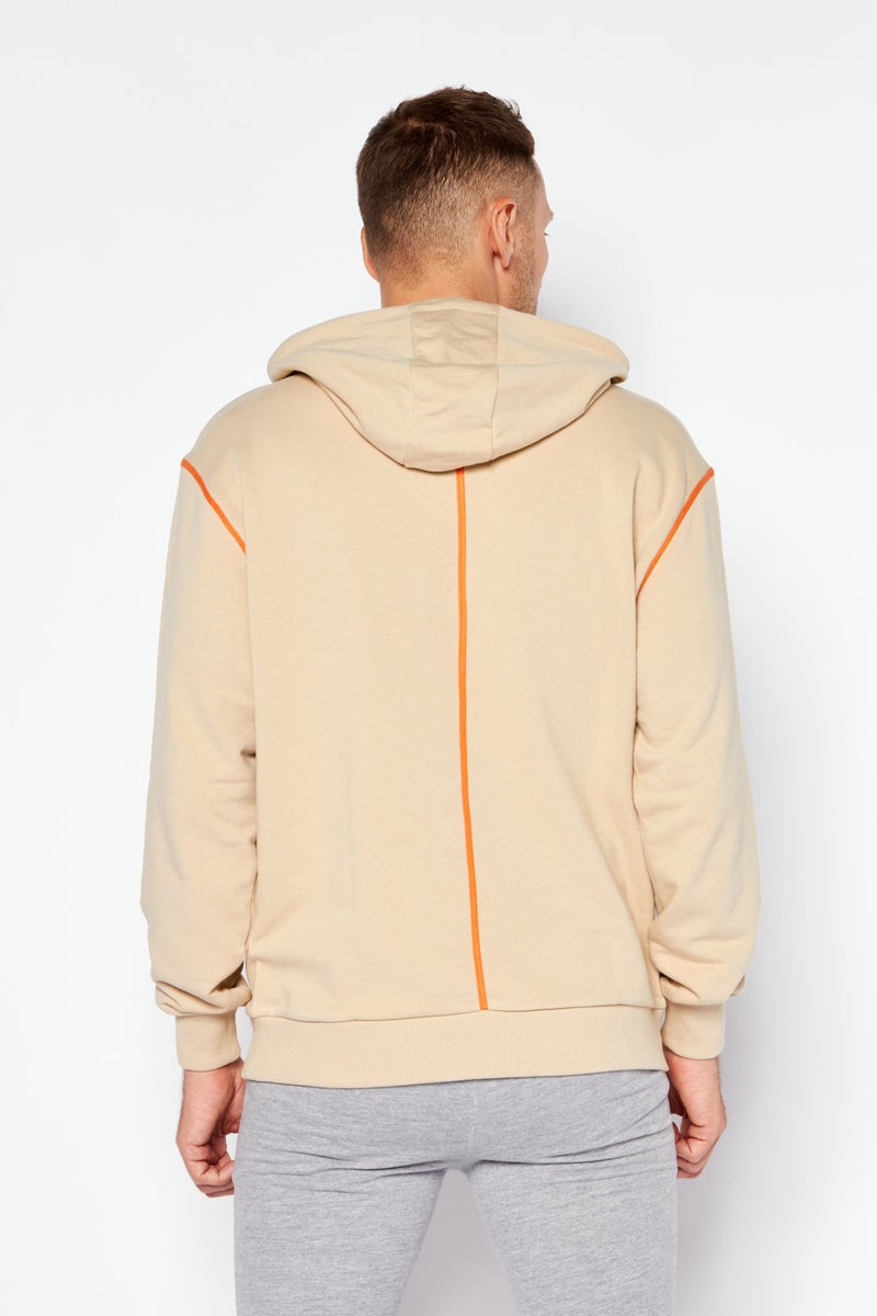 Men Oversized Brand Logo Hoodies, Tan