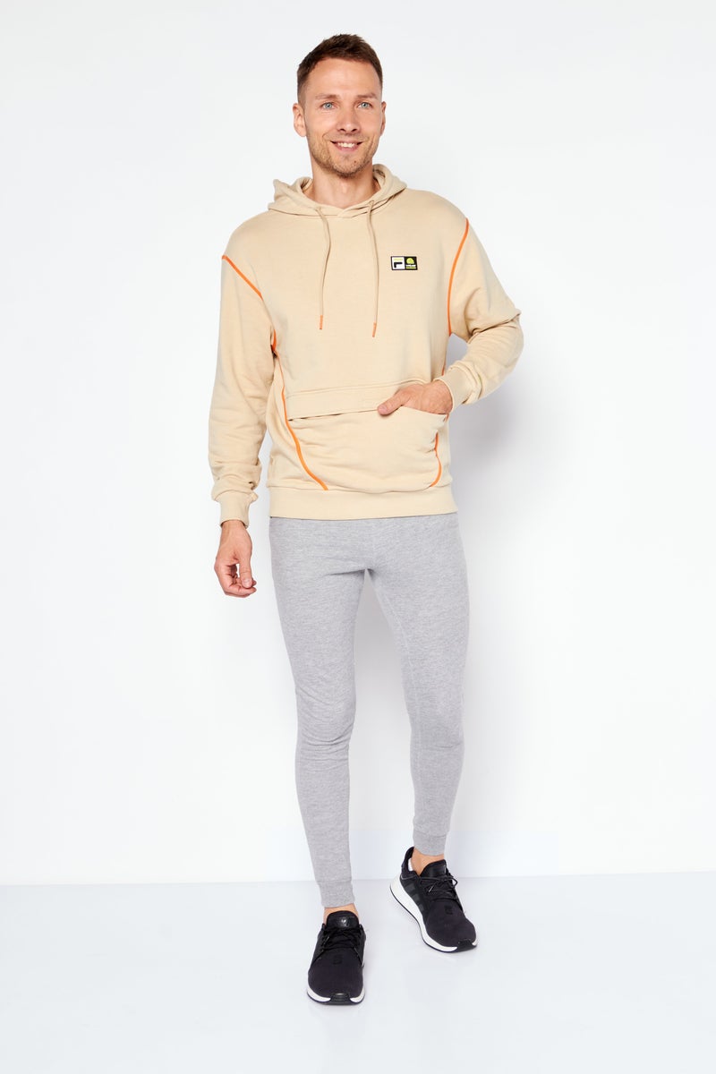 Men Oversized Brand Logo Hoodies, Tan