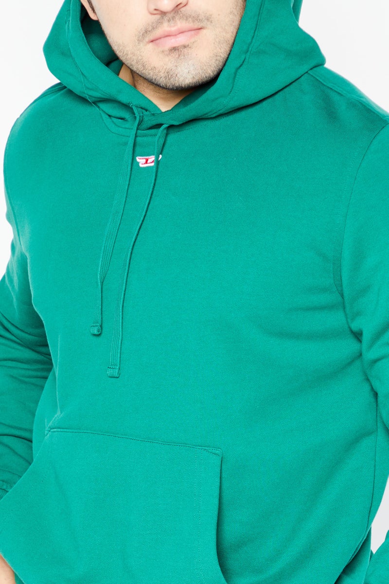 Men Long Sleeve Embroidered Logo Hoodie, Green