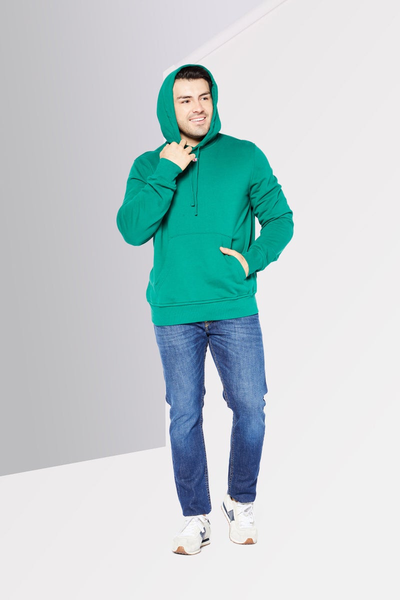 Men Long Sleeve Embroidered Logo Hoodie, Green