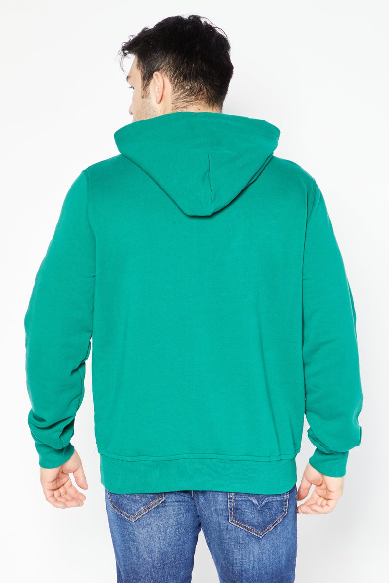 Men Long Sleeve Embroidered Logo Hoodie, Green