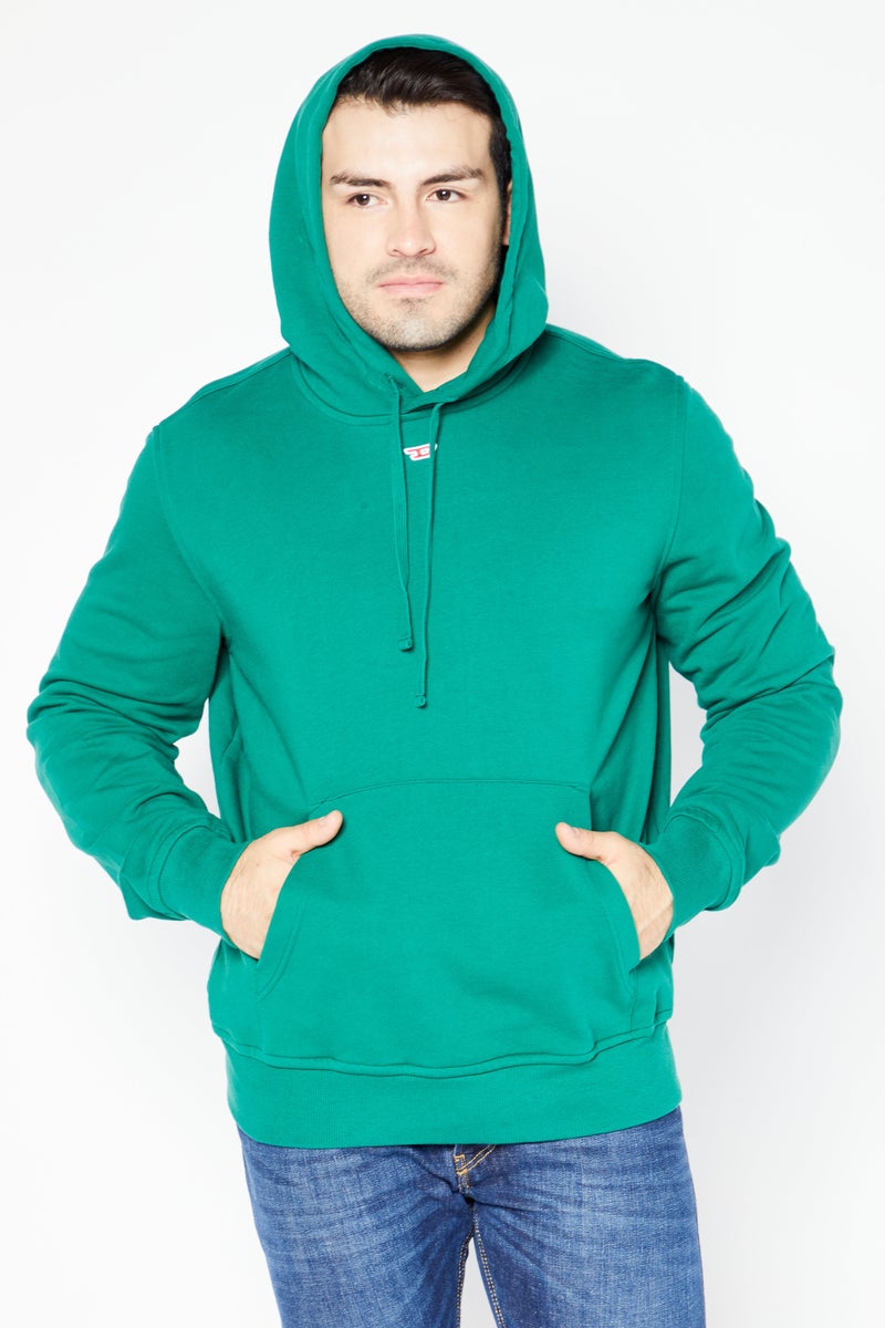 Men Long Sleeve Embroidered Logo Hoodie, Green