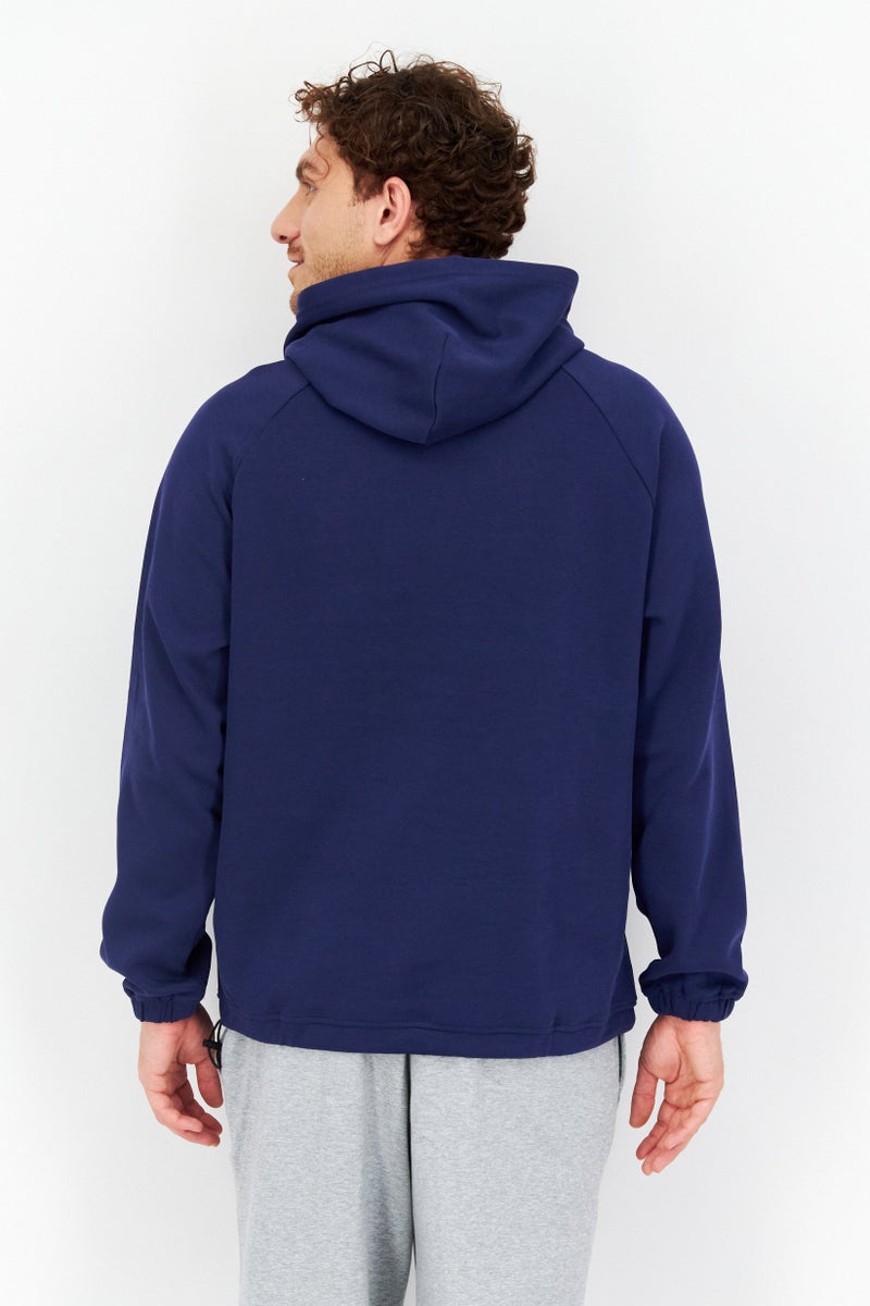 Men Sportswear Fit Hood With Drawstring Long Sleeve Outdoor Hoodies, Navy Blue