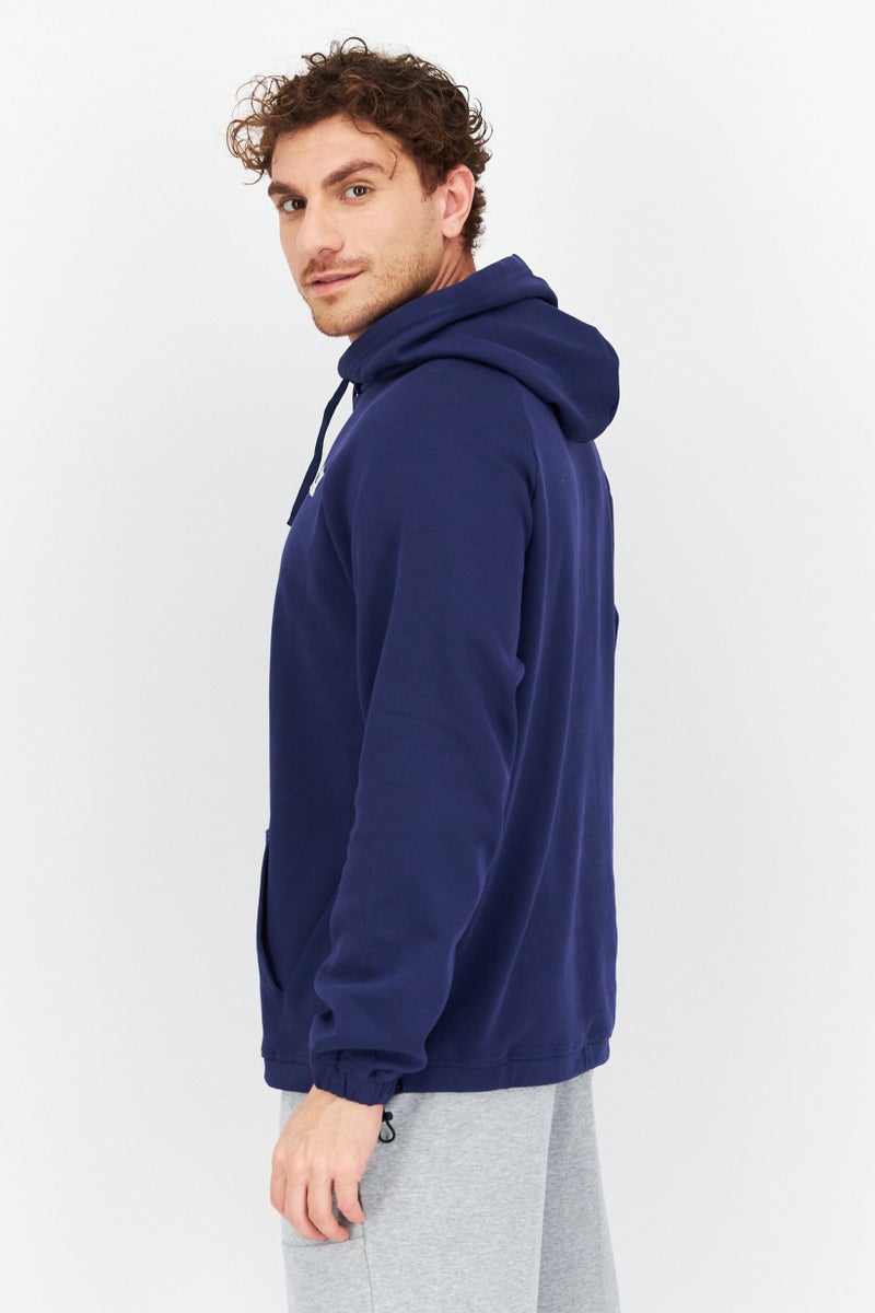 Men Sportswear Fit Hood With Drawstring Long Sleeve Outdoor Hoodies, Navy Blue