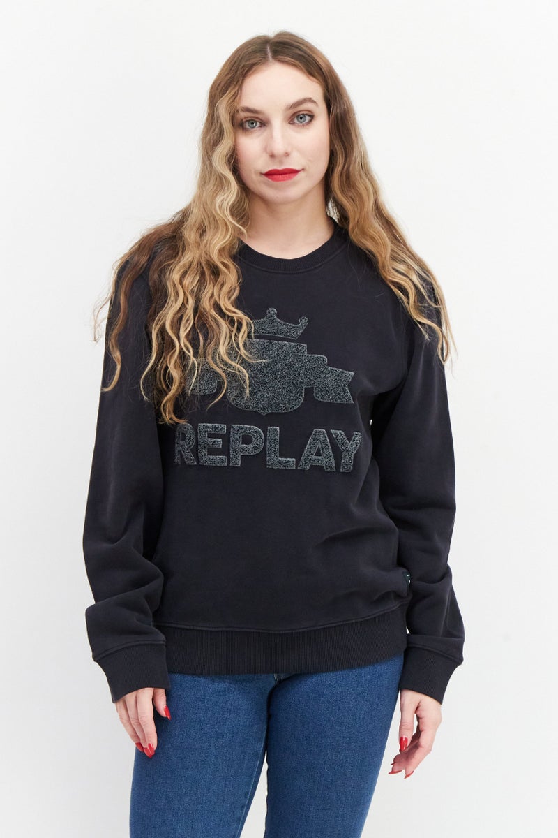 Women Textured Long Sleeve Sweatshirt, Washed Black