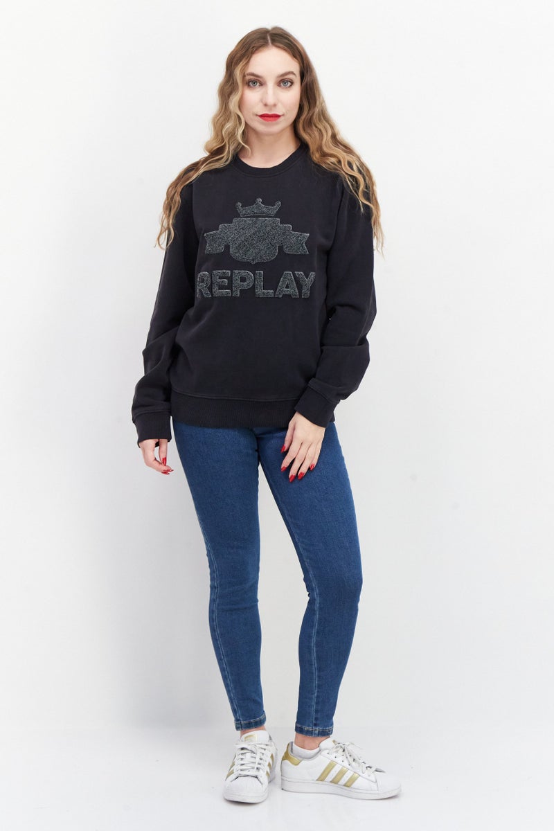 Women Textured Long Sleeve Sweatshirt, Washed Black
