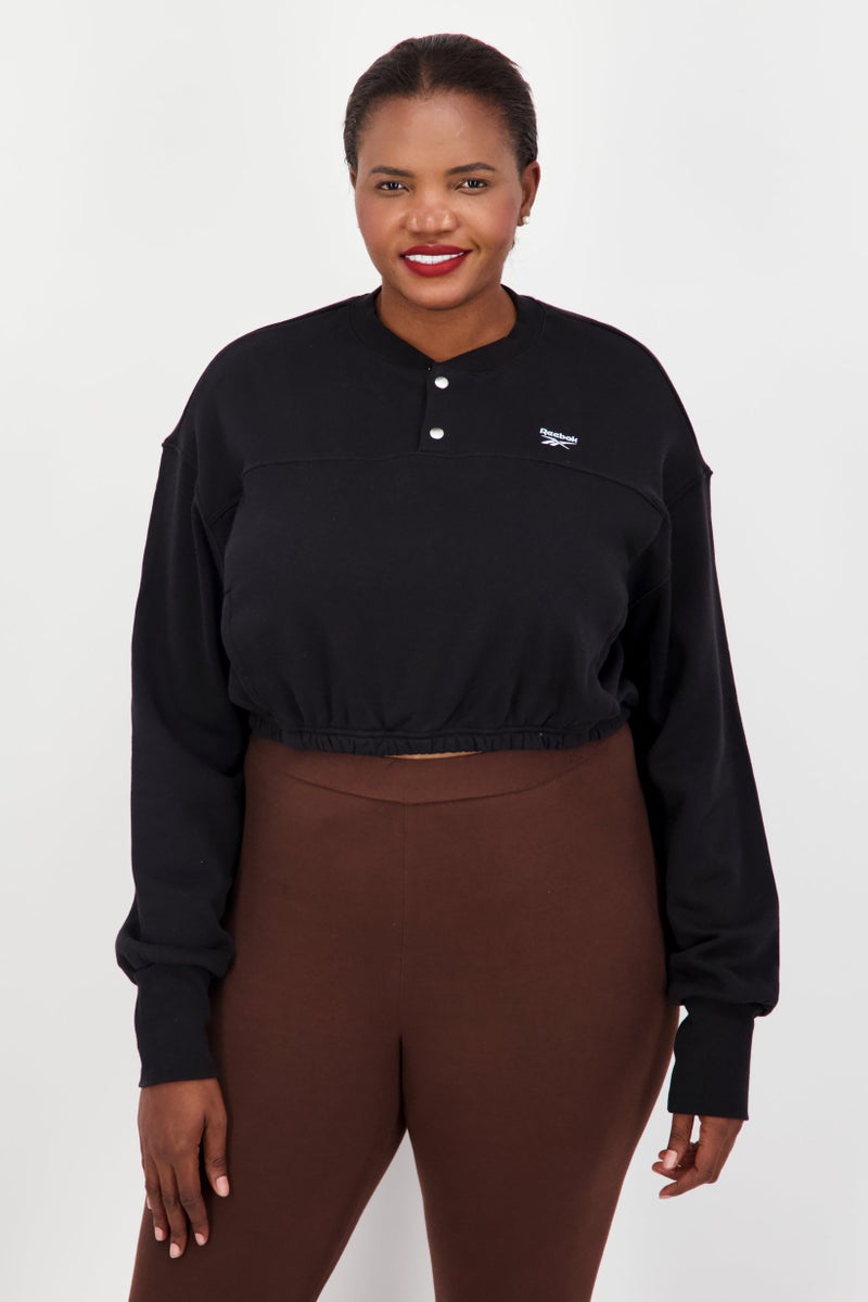 Women Plus Size V Neck Long Sleeve Outdoor Sweatshirt, Black