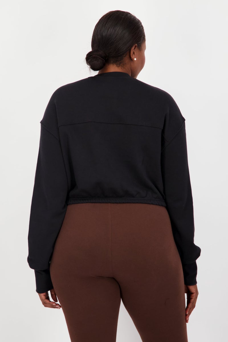 Women Plus Size V Neck Long Sleeve Outdoor Sweatshirt, Black