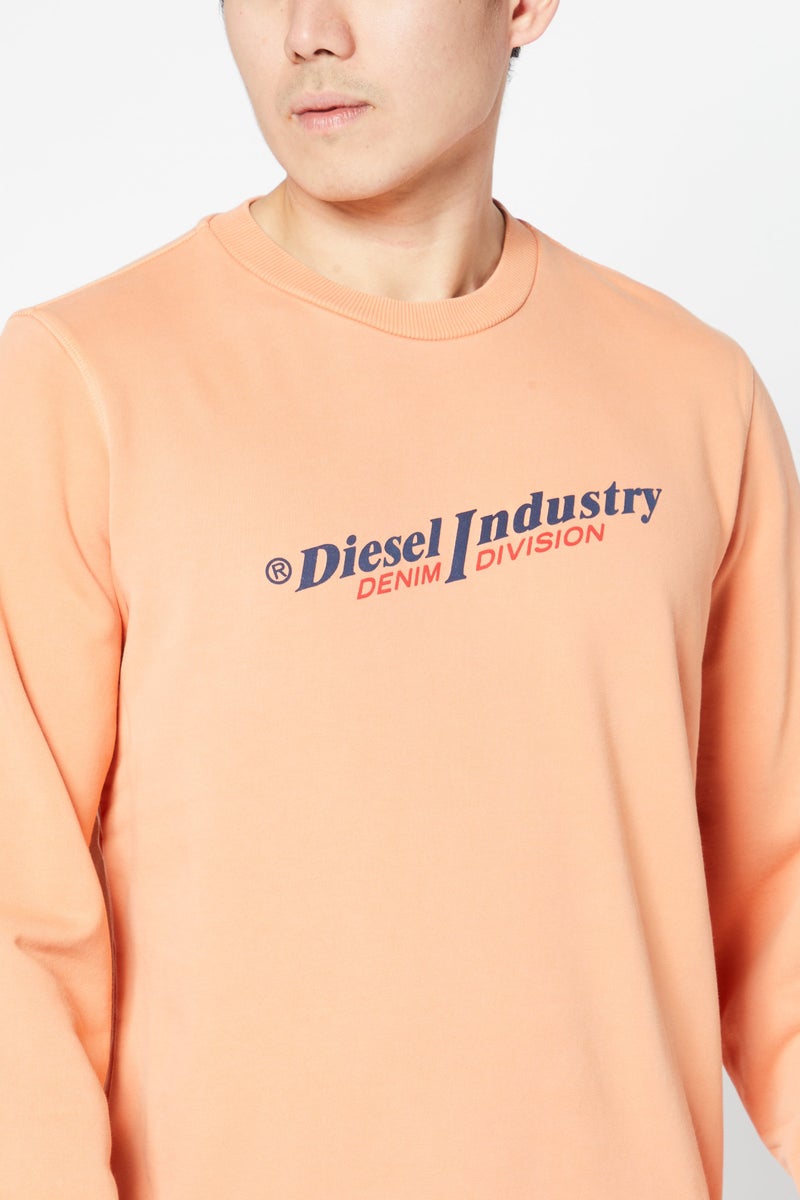 Men Crew Neck Long Sleeve Brand Logo Sweatshirt, Orange