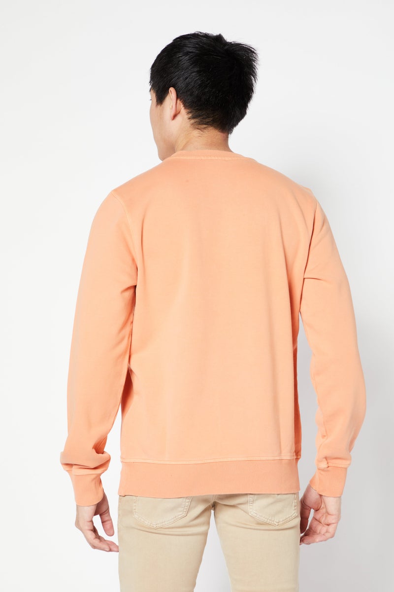 Men Crew Neck Long Sleeve Brand Logo Sweatshirt, Orange