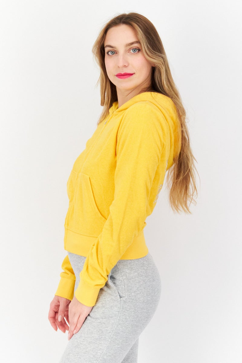 Women Long Sleeves Textured Cropped Sweatshirt, Yellow