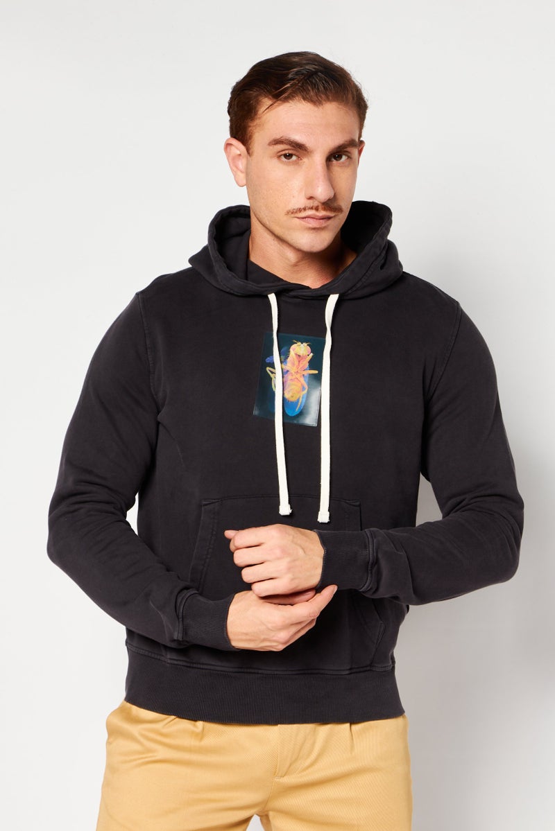 Men Hooded Long Sleeve Graphics Print Sweatshirt, Black