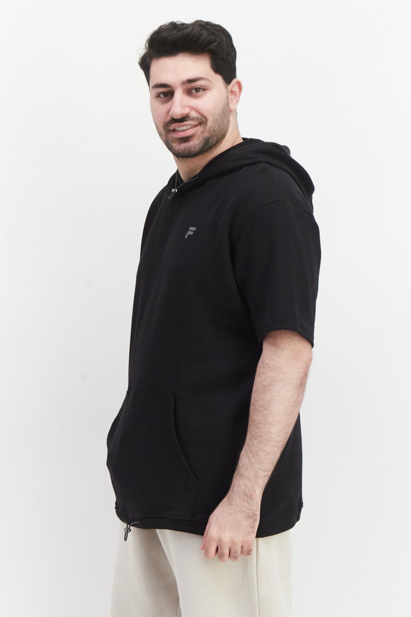 Men Sportwear Fit Hood With Drawstring Outdoor Hoodies, Black