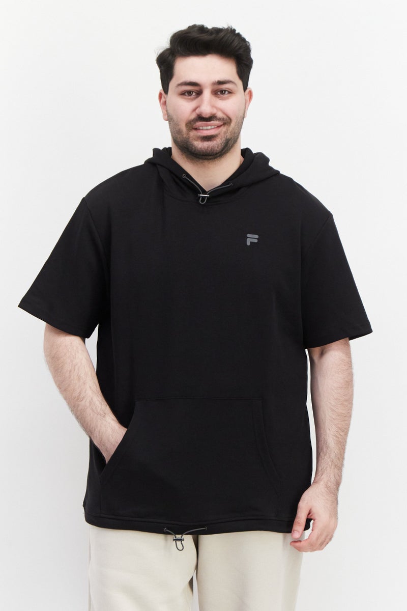 Men Sportwear Fit Hood With Drawstring Outdoor Hoodies, Black