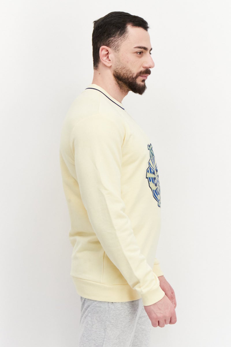 Men Sportswear Fit Round Neck Long Sleeve Outdoor Sweatshirt, Yellow