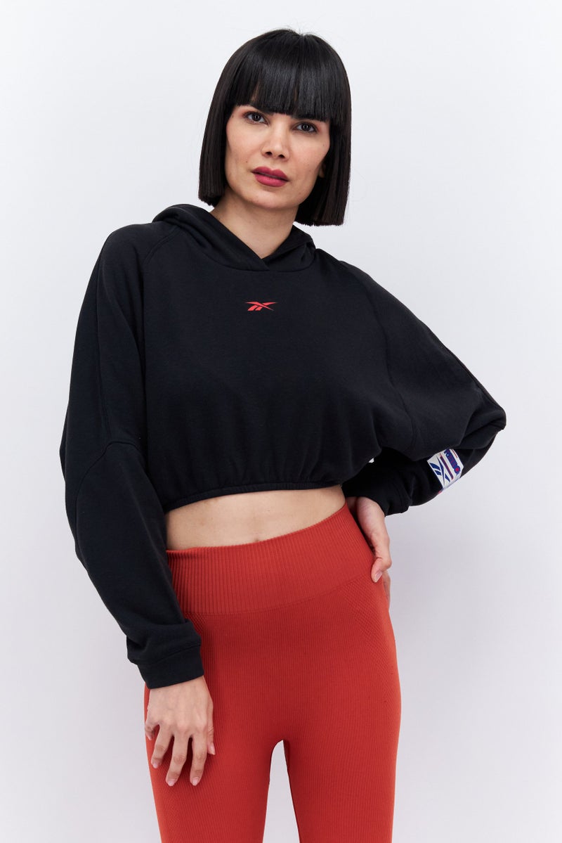 Women Sportswear Fit Brand Logo Outdoor Hoodies, Black