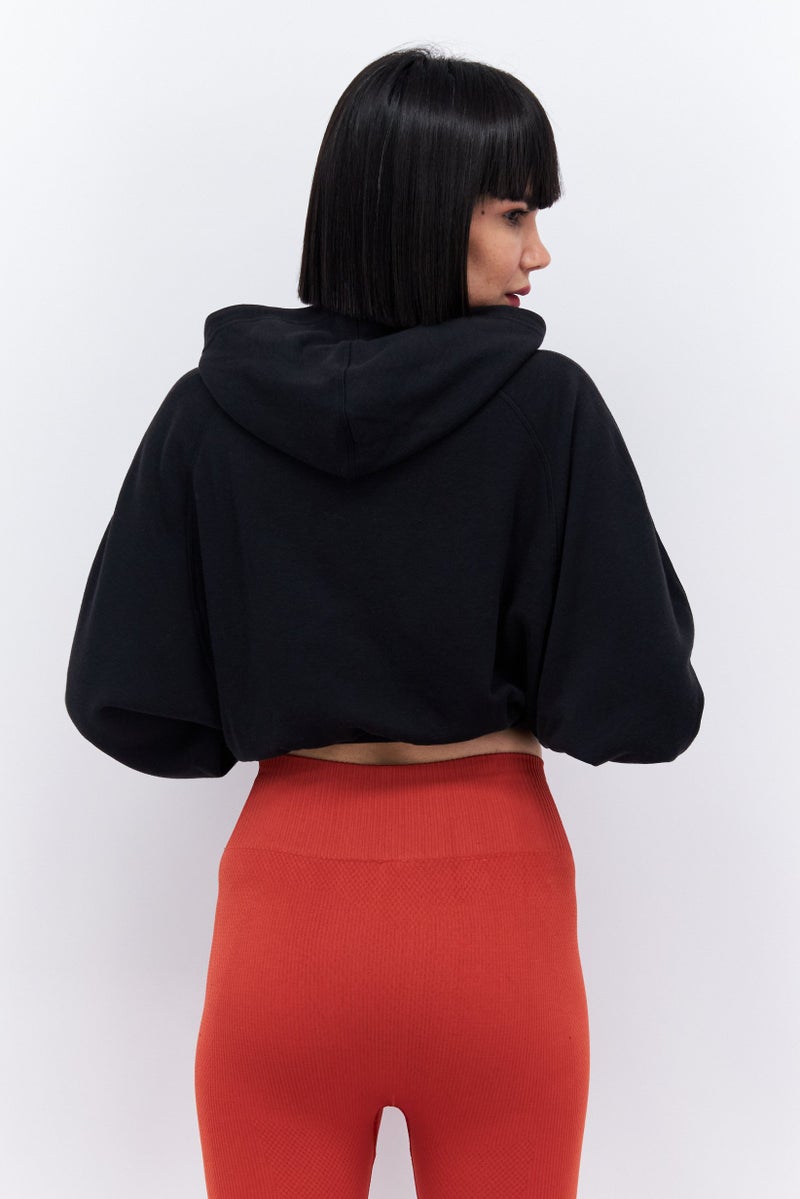 Women Sportswear Fit Brand Logo Outdoor Hoodies, Black