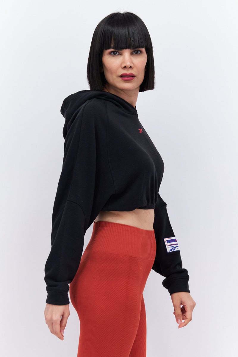Women Sportswear Fit Brand Logo Outdoor Hoodies, Black