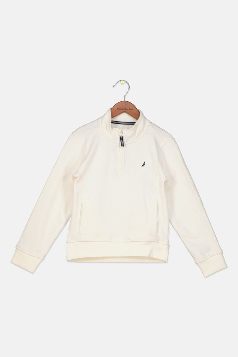 Kids Boy Mock Neck Long Sleeves Embroidered Sweatshirt, White