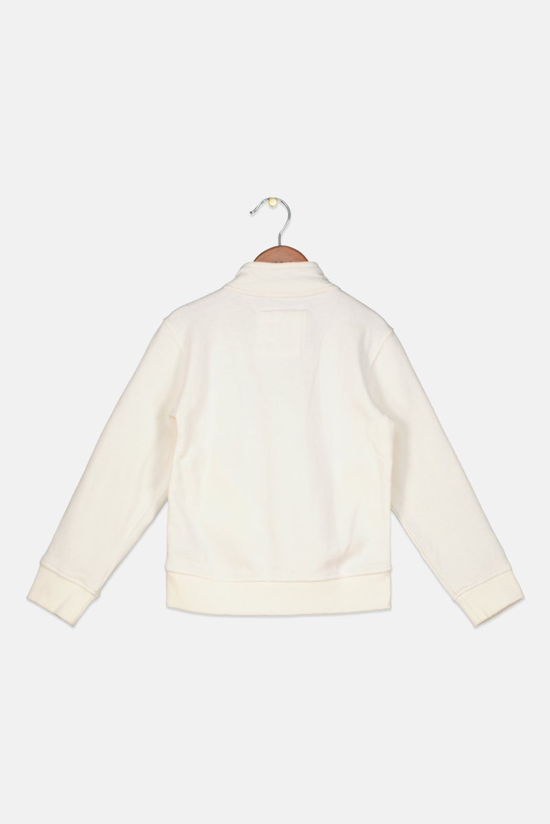 Kids Boy Mock Neck Long Sleeves Embroidered Sweatshirt, White