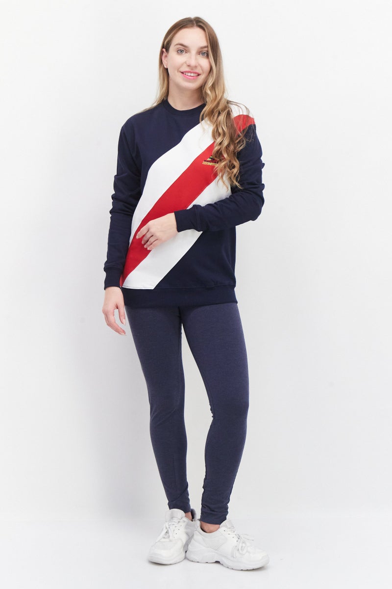 Women Crew Neck Long Sleeve Printed Sweatshirt, Navy Combo