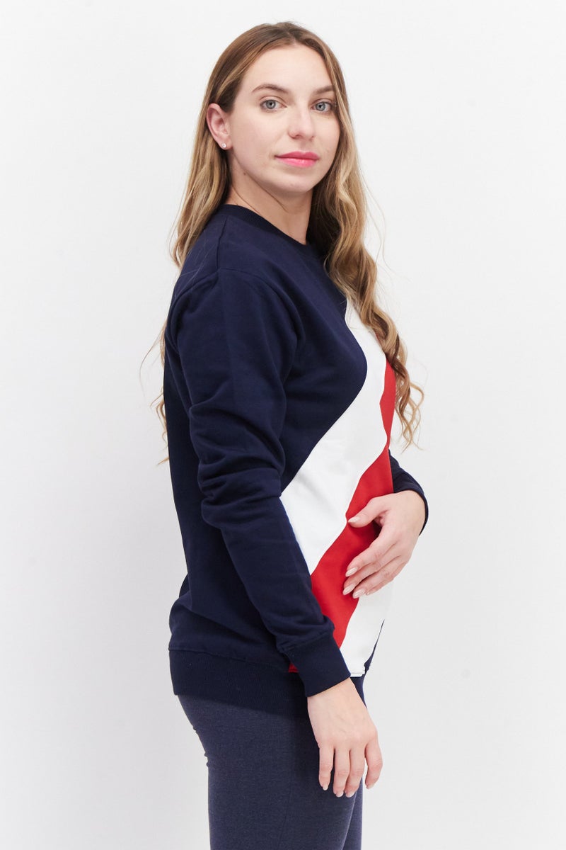 Women Crew Neck Long Sleeve Printed Sweatshirt, Navy Combo