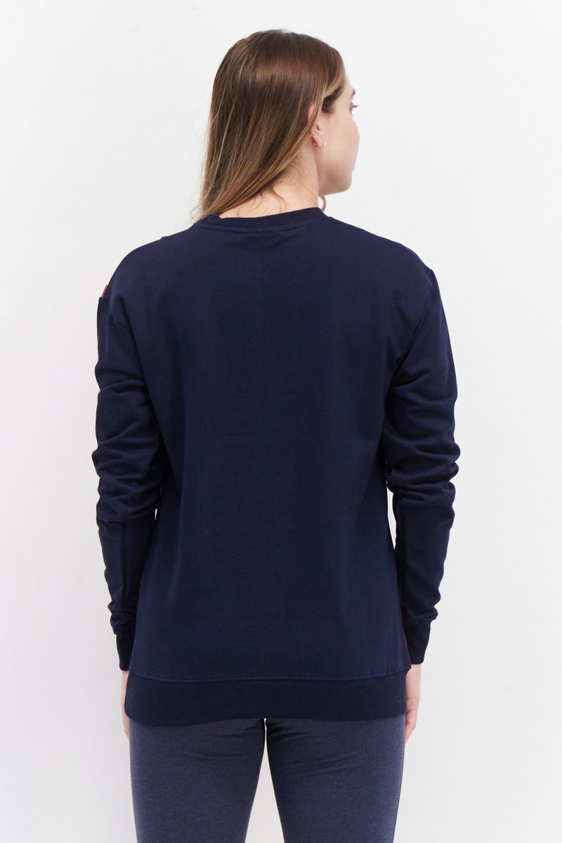 Women Crew Neck Long Sleeve Printed Sweatshirt, Navy Combo