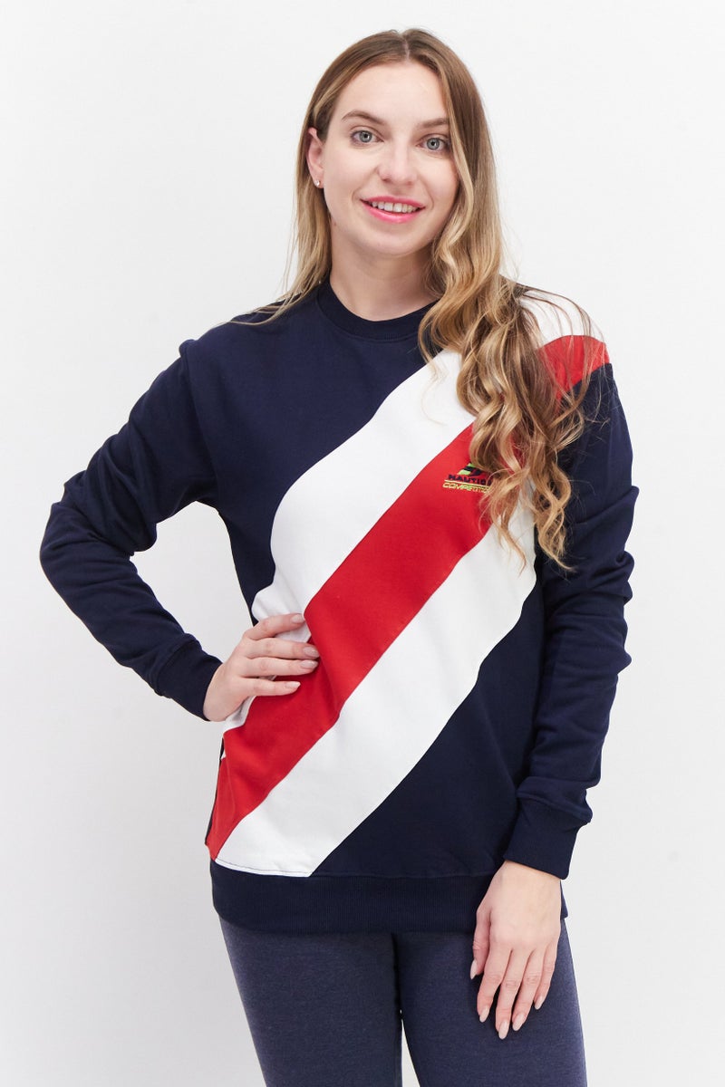 Women Crew Neck Long Sleeve Printed Sweatshirt, Navy Combo