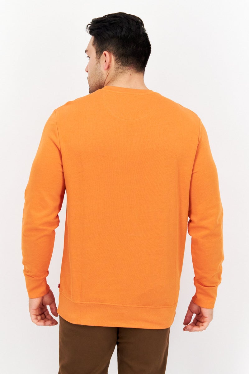 Men Crew Neck Graphic Long Sleeve Sweatshirt, Orange