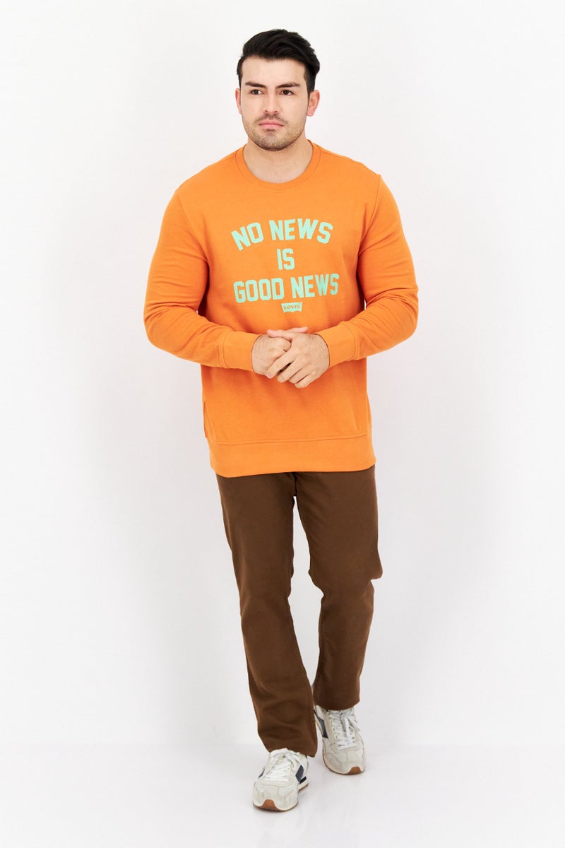 Men Crew Neck Graphic Long Sleeve Sweatshirt, Orange