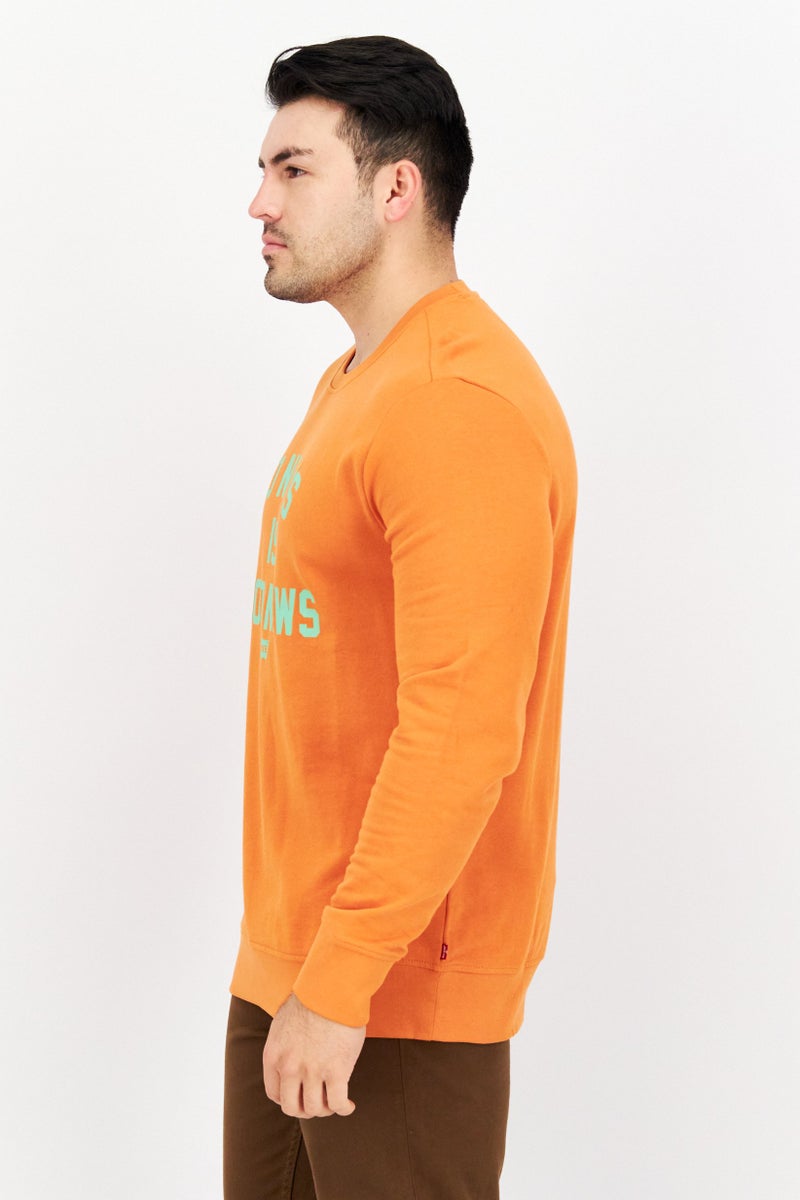 Men Crew Neck Graphic Long Sleeve Sweatshirt, Orange