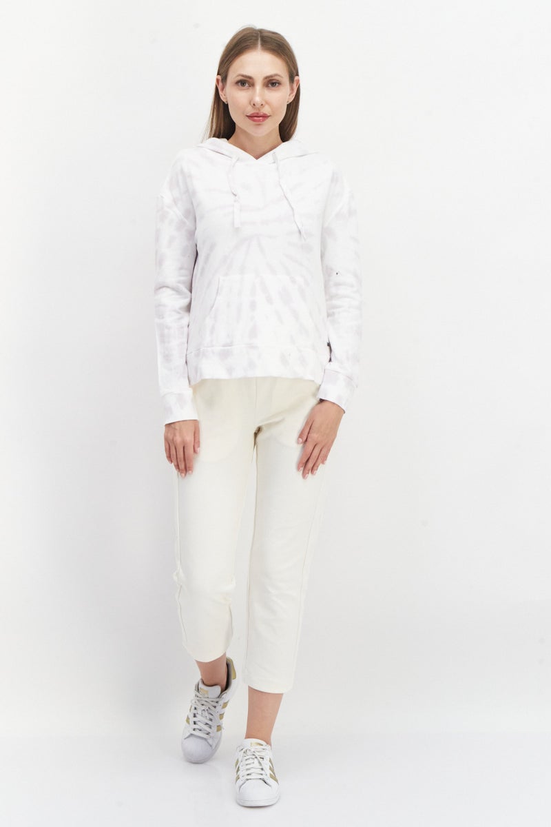 Women Hooded Long Sleeve Tie-Dye Sweatshirt, White Combo