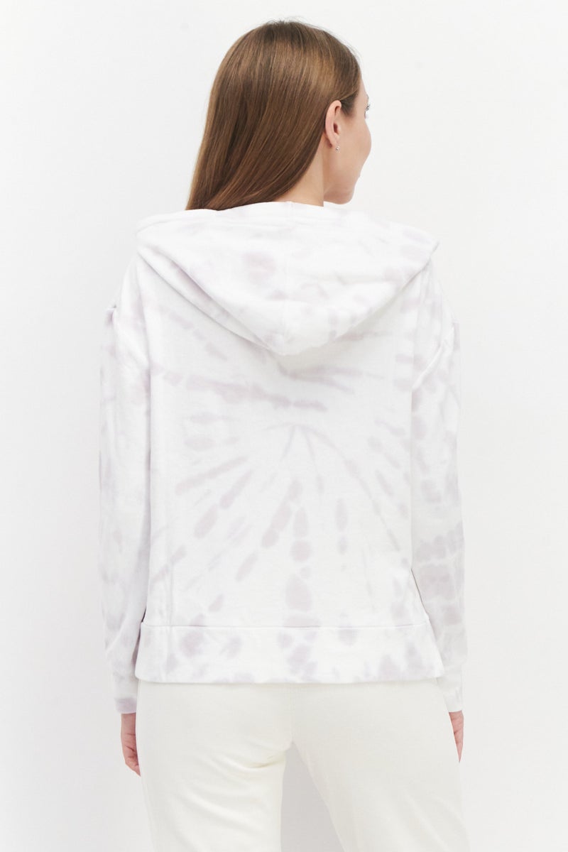 Women Hooded Long Sleeve Tie-Dye Sweatshirt, White Combo