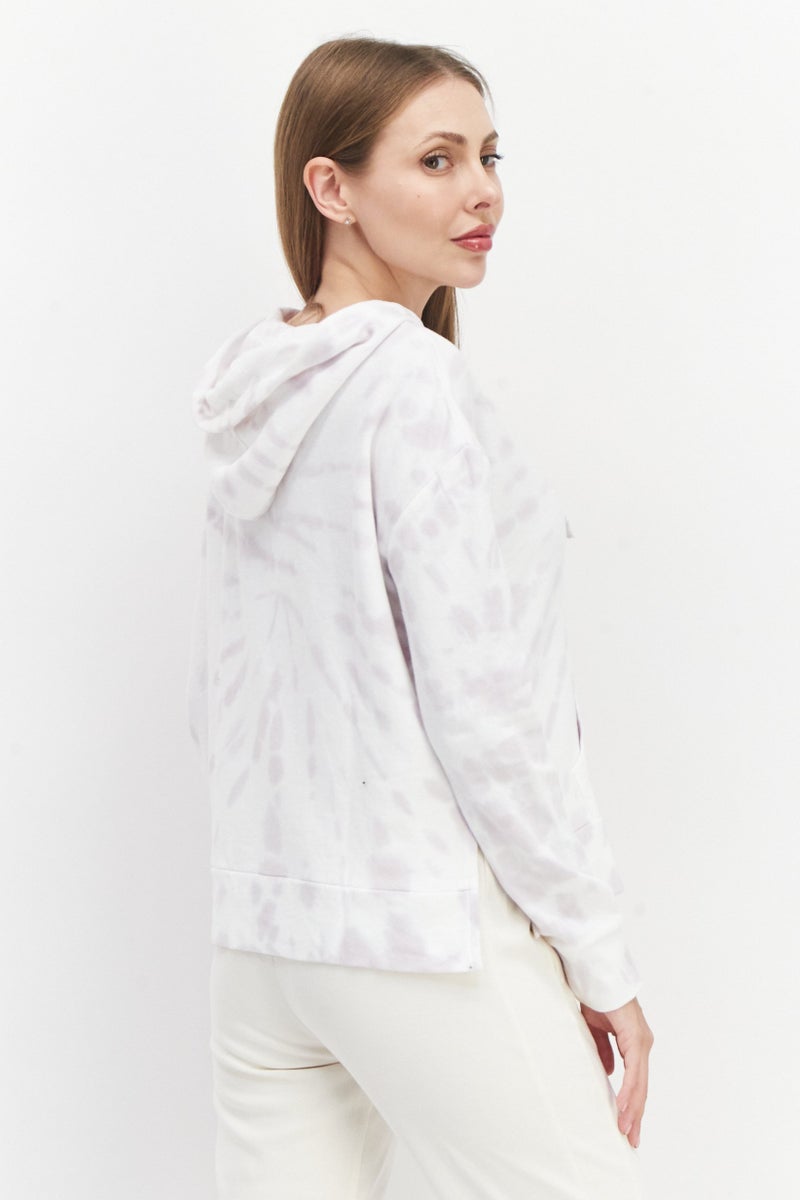 Women Hooded Long Sleeve Tie-Dye Sweatshirt, White Combo