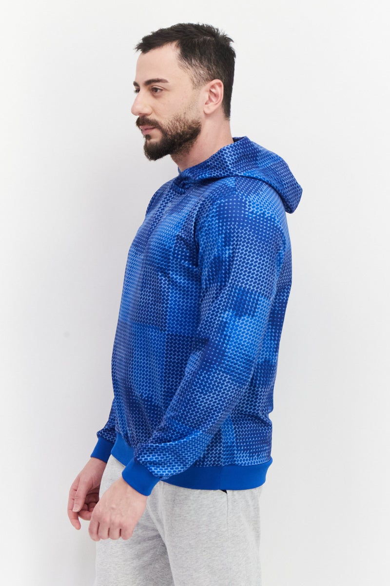 Men Sportswear Fit Hood With Drawstring Long Sleeve Training Hoodies, Blue