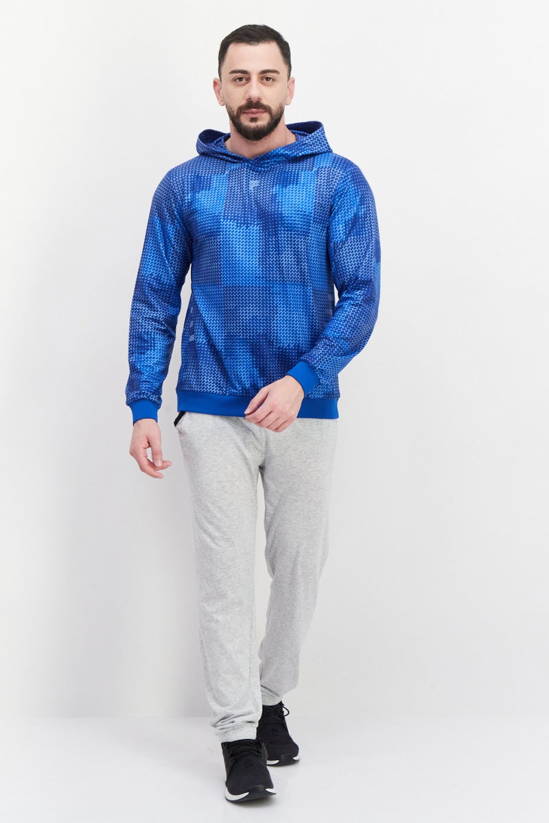 Men Sportswear Fit Hood With Drawstring Long Sleeve Training Hoodies, Blue