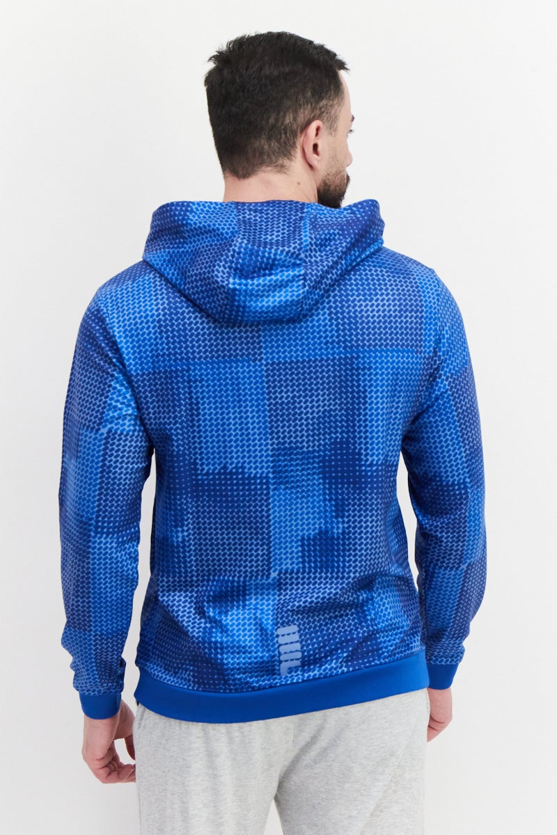 Men Sportswear Fit Hood With Drawstring Long Sleeve Training Hoodies, Blue