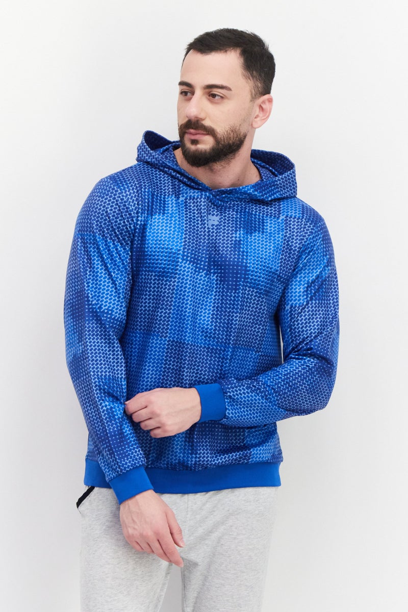 Men Sportswear Fit Hood With Drawstring Long Sleeve Training Hoodies, Blue