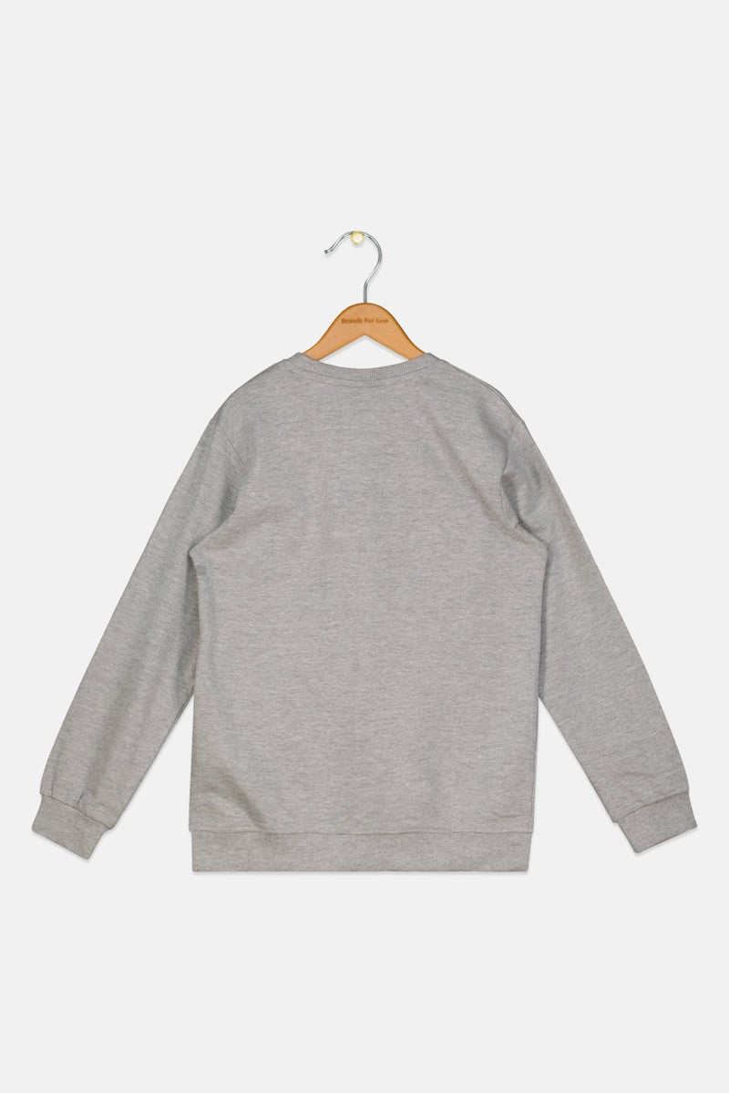 Kids Girl Crew Neck Long Sleeve Brand Logo Sweatshirt, Grey