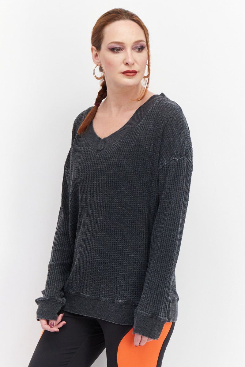 Women Long Sleeve Solid Sweatshirt, Charcoal