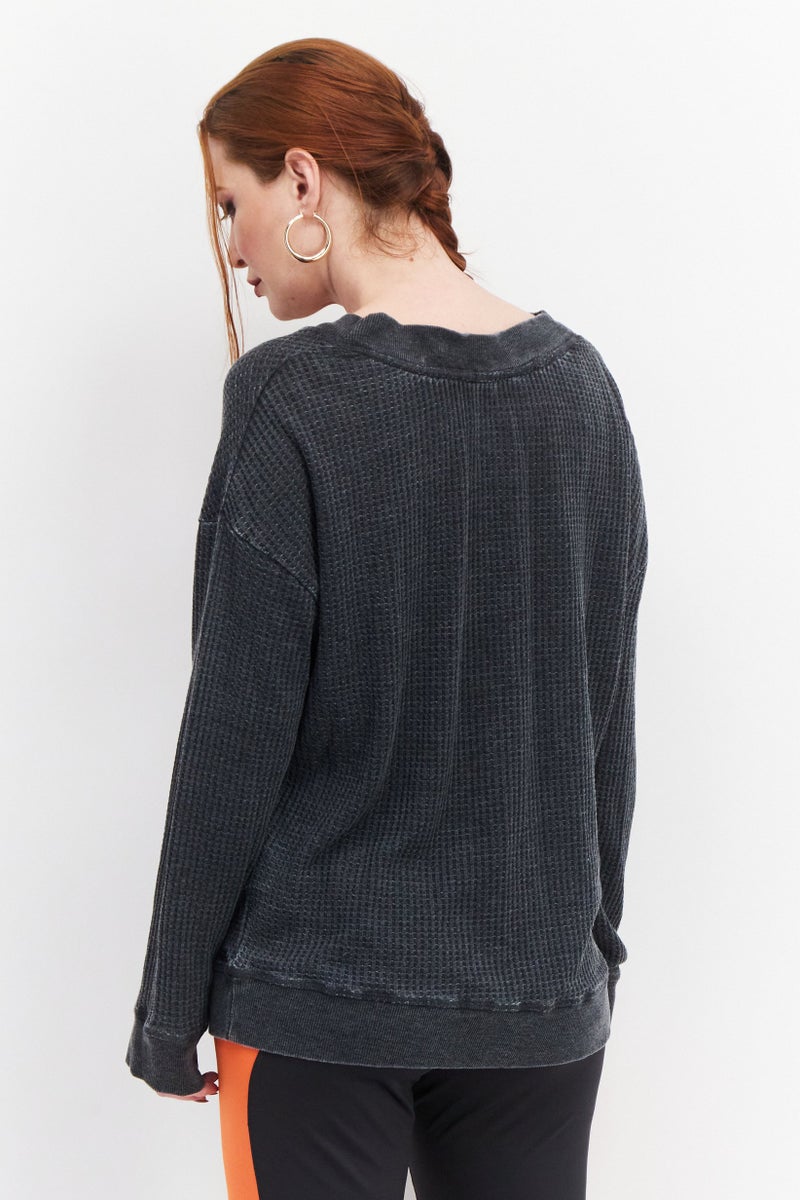 Women Long Sleeve Solid Sweatshirt, Charcoal