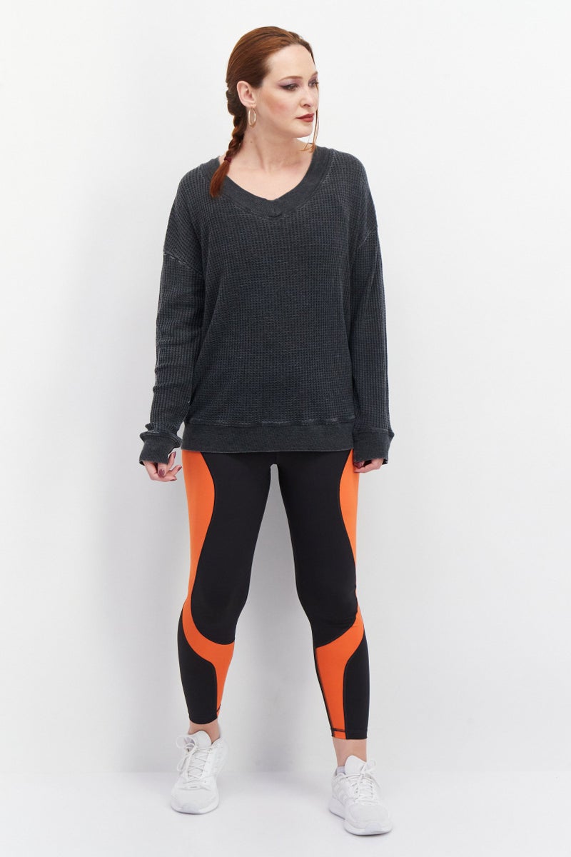 Women Long Sleeve Solid Sweatshirt, Charcoal
