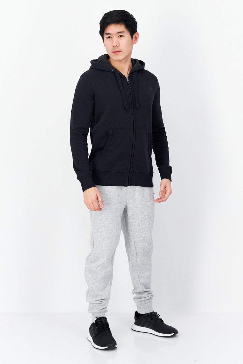 Men Hooded Brand Logo Long Sleeve Sweatshirt, Navy Blue