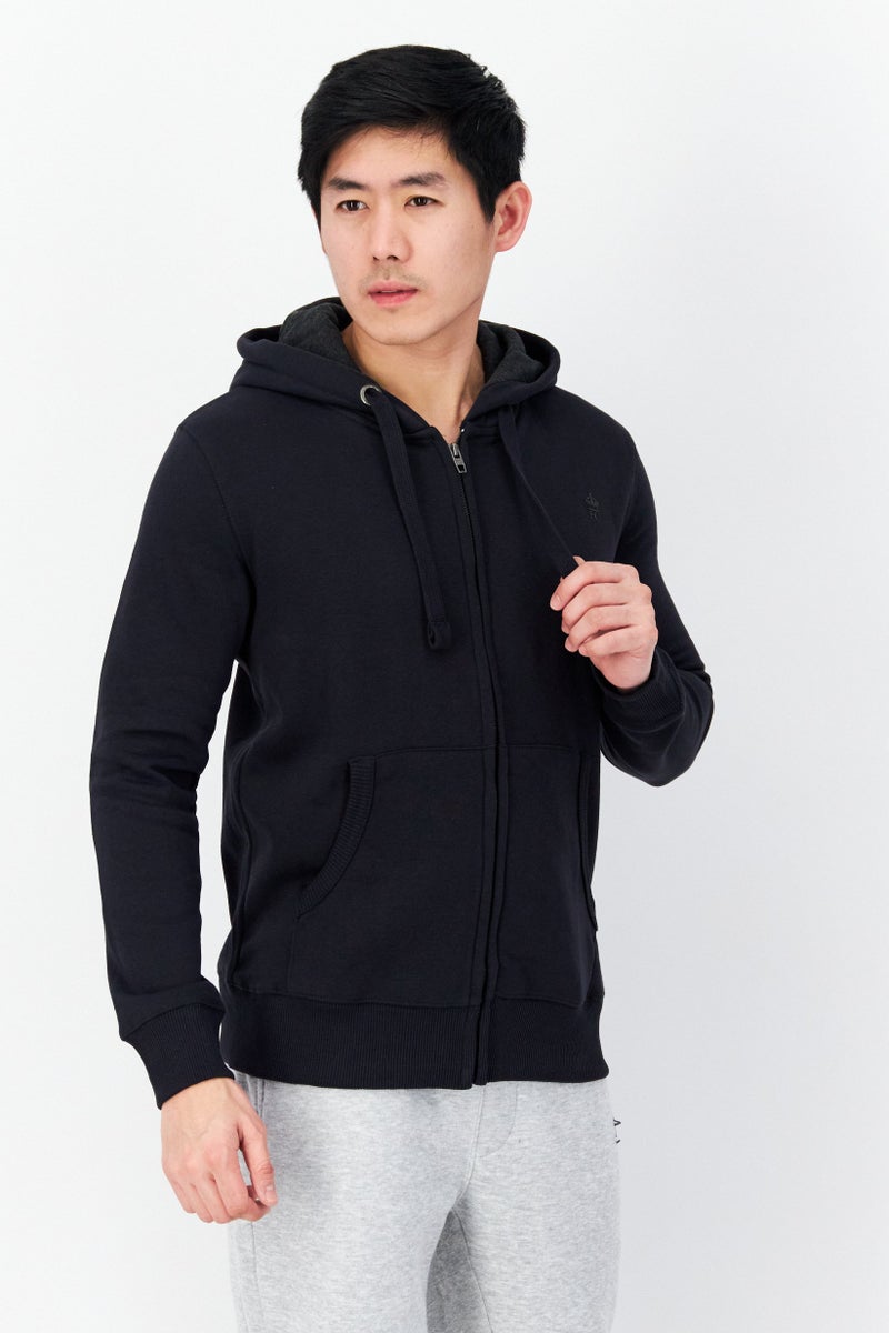 Men Hooded Brand Logo Long Sleeve Sweatshirt, Navy Blue