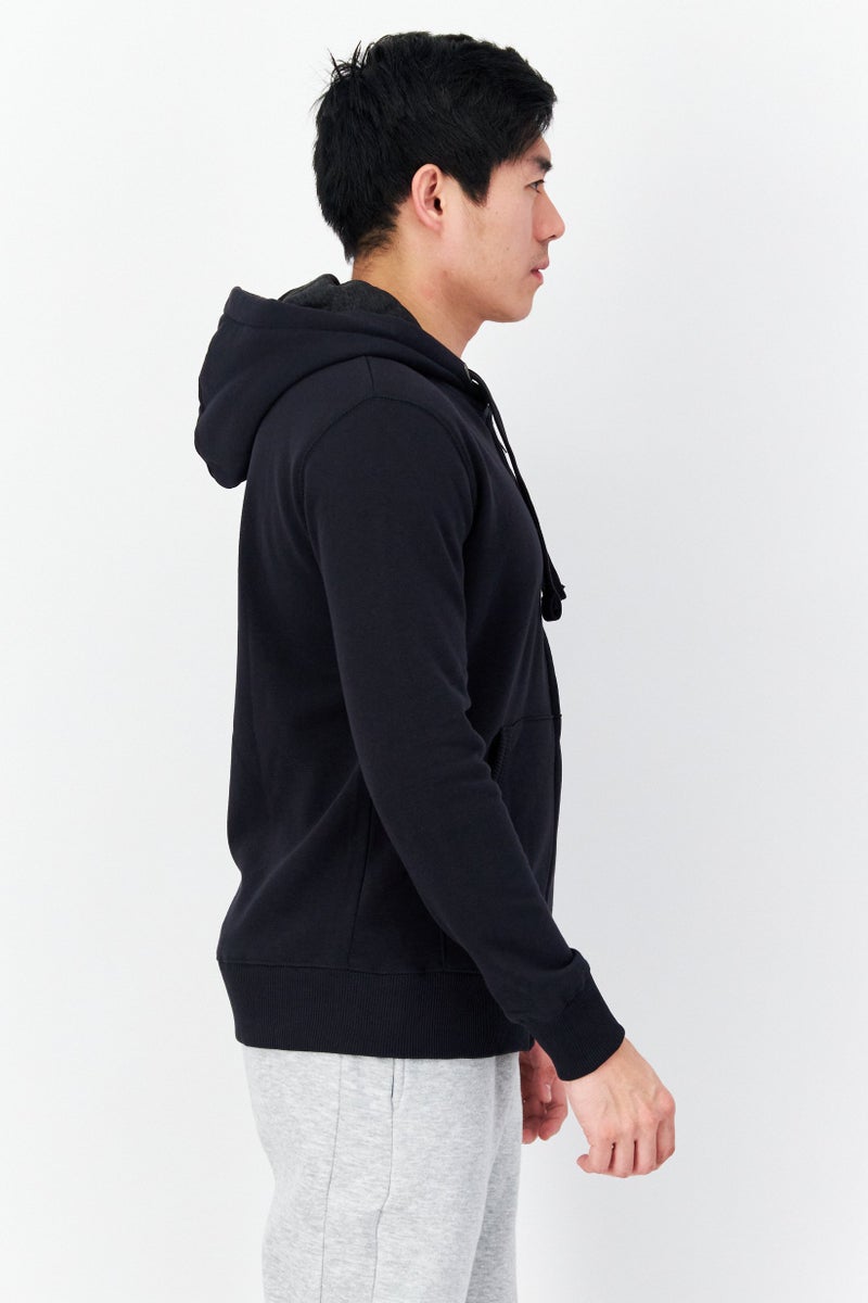 Men Hooded Brand Logo Long Sleeve Sweatshirt, Navy Blue