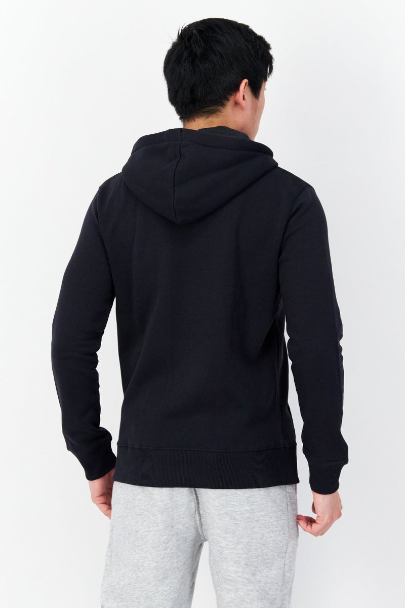 Men Hooded Brand Logo Long Sleeve Sweatshirt, Navy Blue