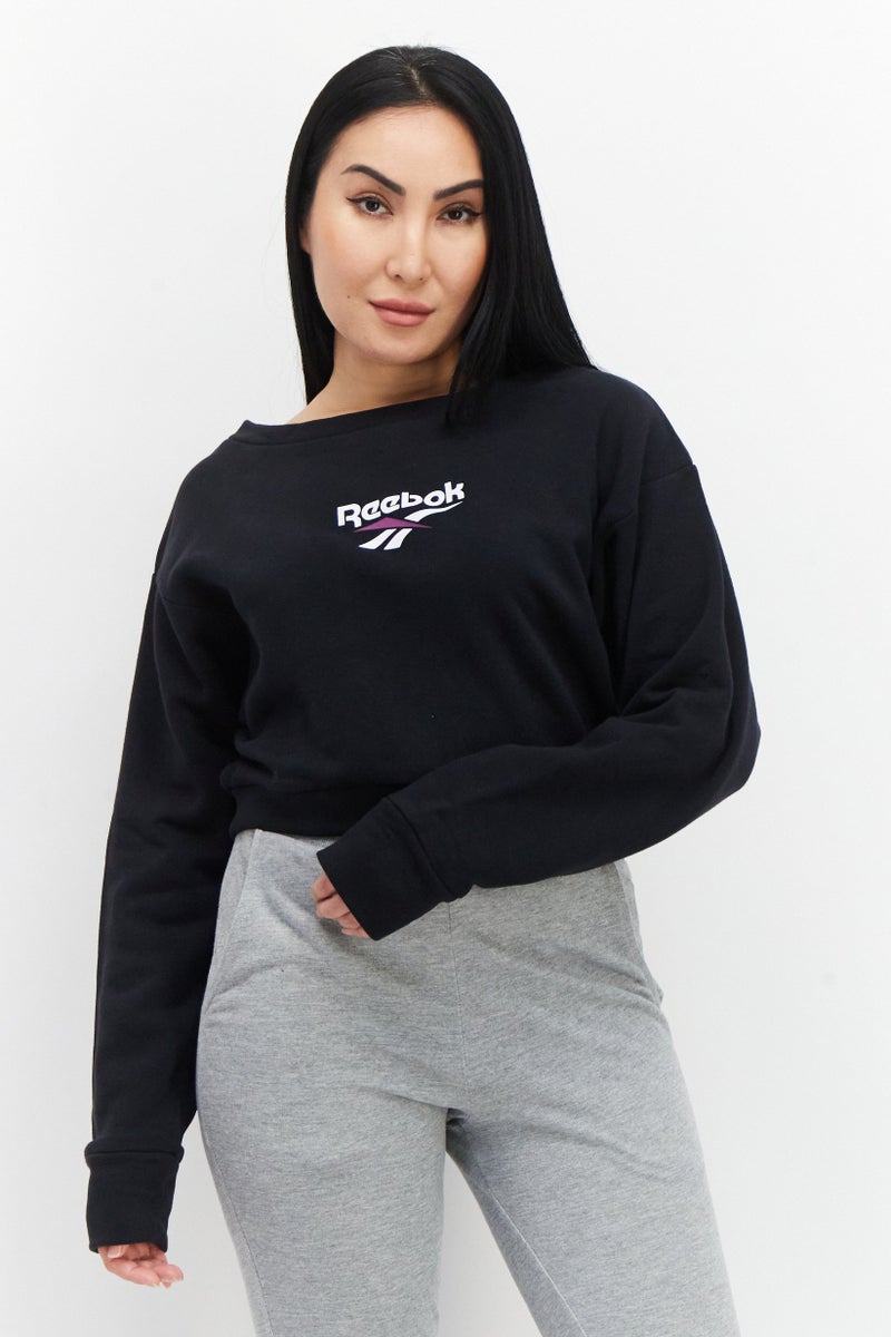 Women Sportswear Fit Classic Crew Neck Crop Sweatshirt, Black