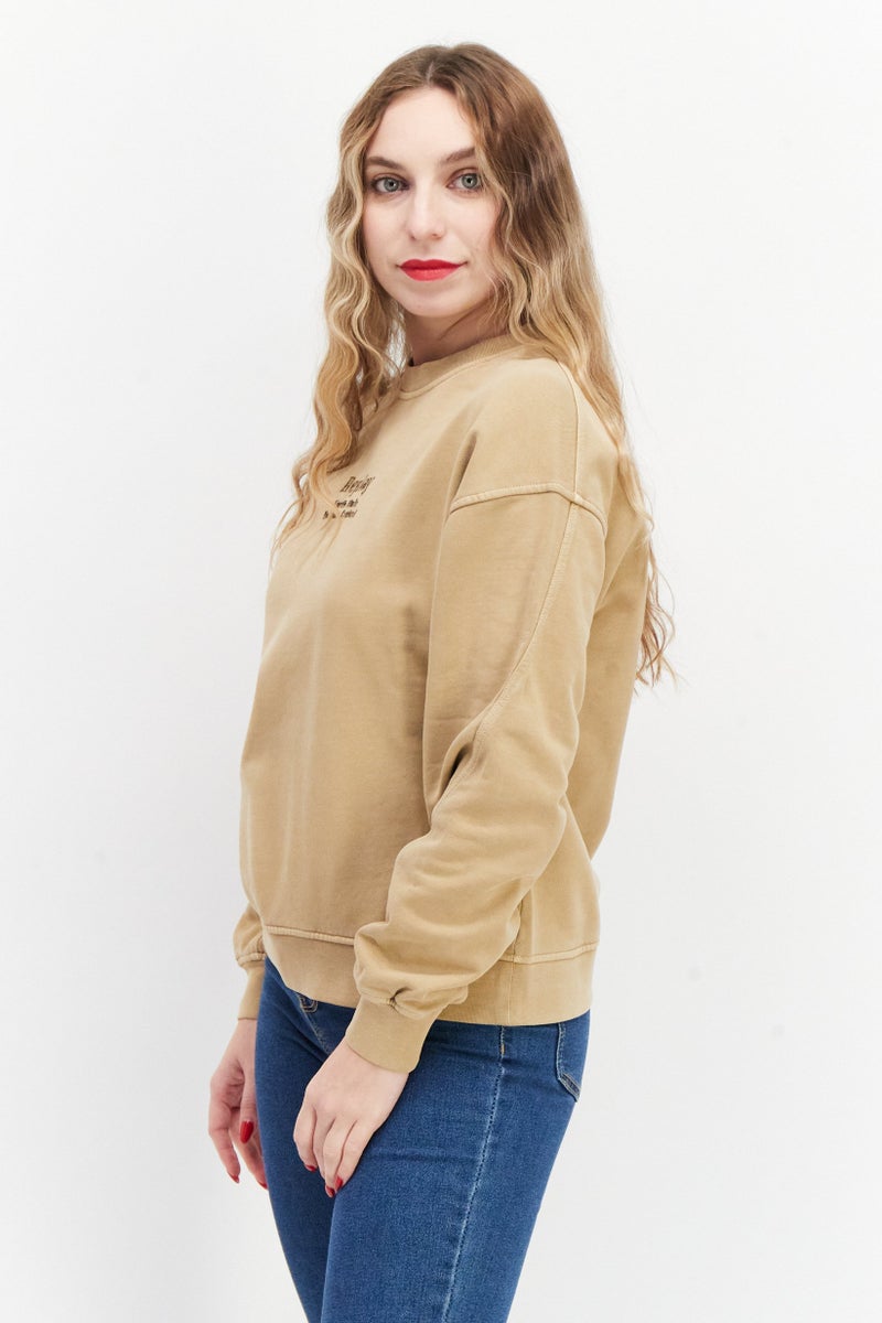 Women Crew Neck Long Sleeve Graphic Sweatshirt, Khaki